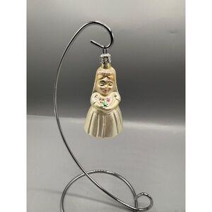 Vtg Bride Christmas Ornament ‎ White Iridescent Glitter Glass Wedding Gift Xmas